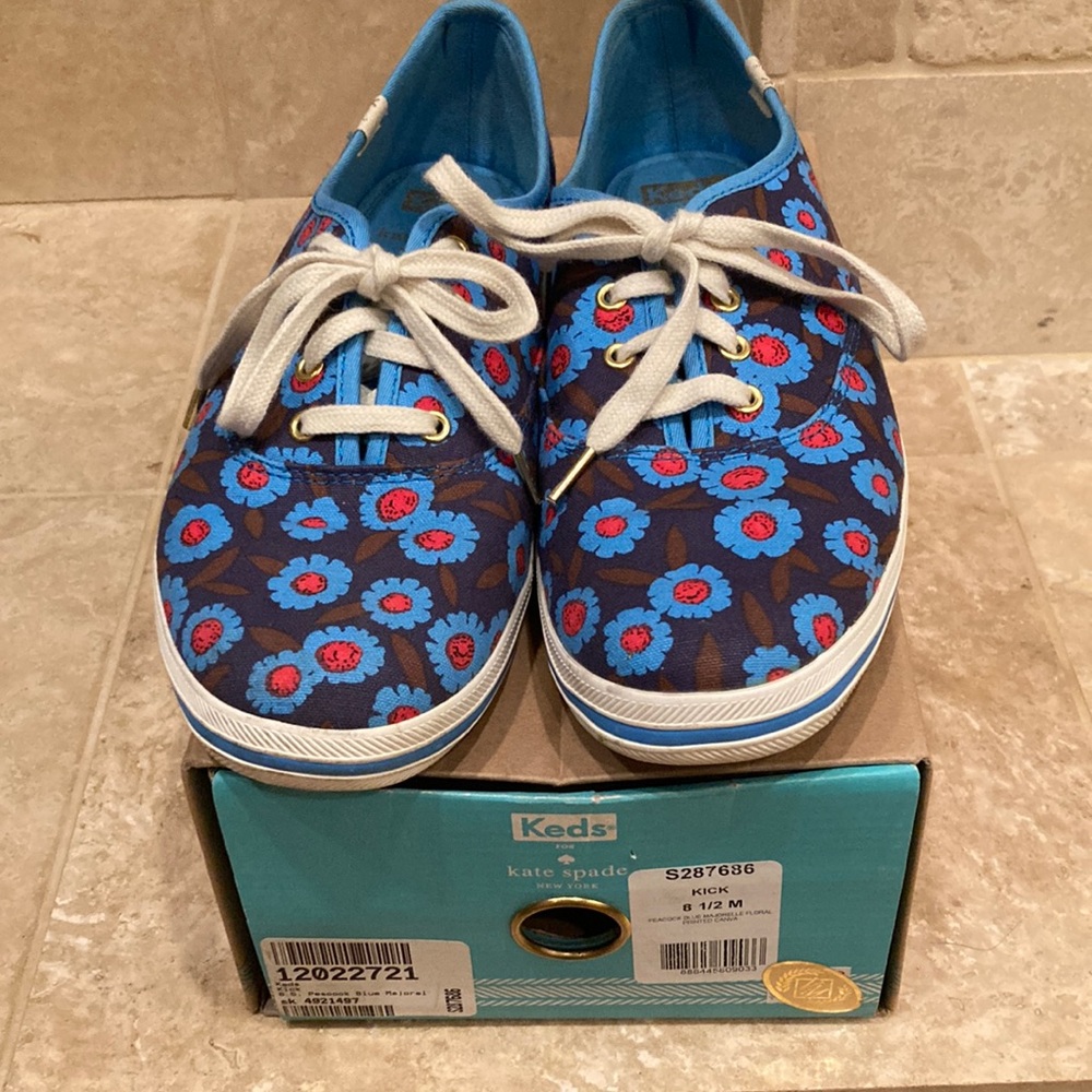 Keds Kate Spade Peacock Blue Floral Sneakers  8.5
